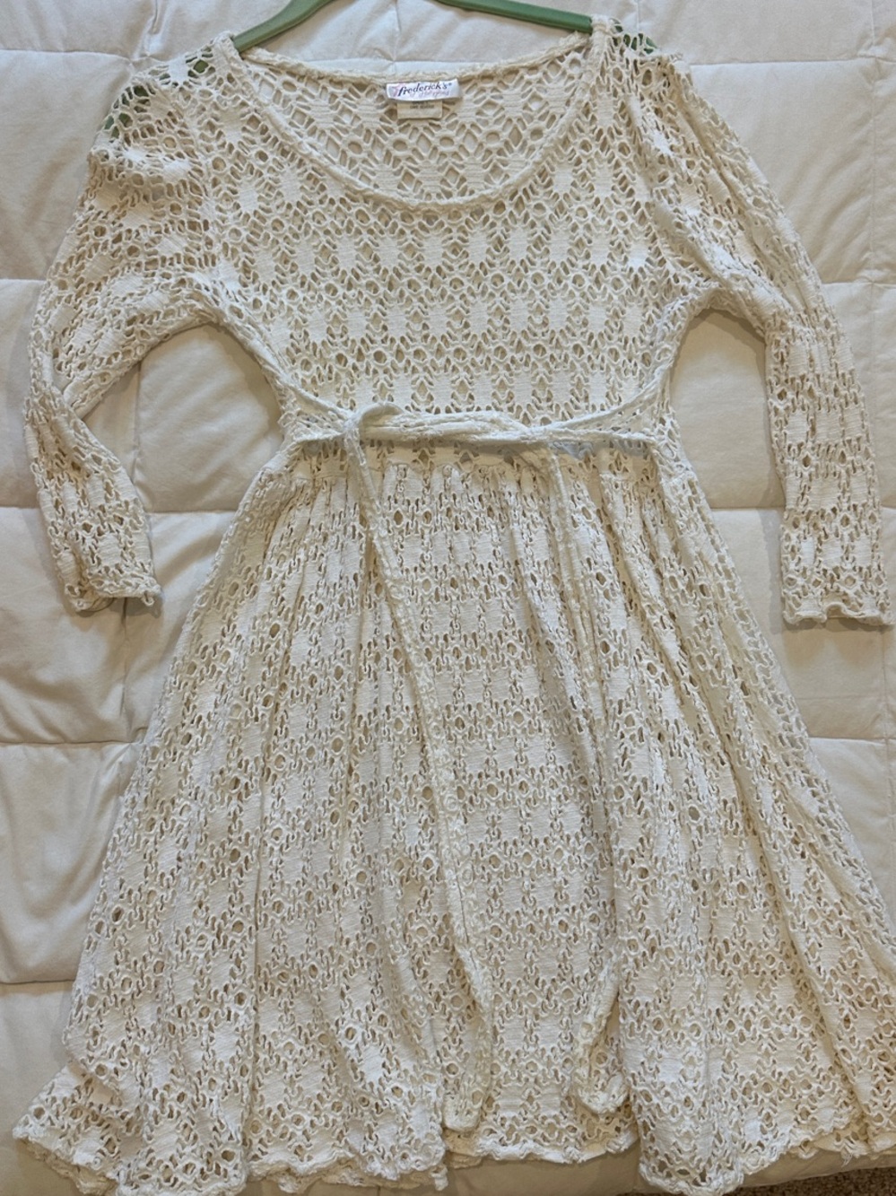 Frederick's of Hollywood Cream Crochet Swim Coverup Dress
